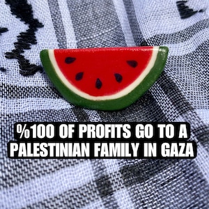 Palestine Pin Proceeds Donated Watermelon Pin Brooch Badge. Handmade Handpainted Ceramic. Pro-Palestinian. End The Occupation Ceasefire Now!