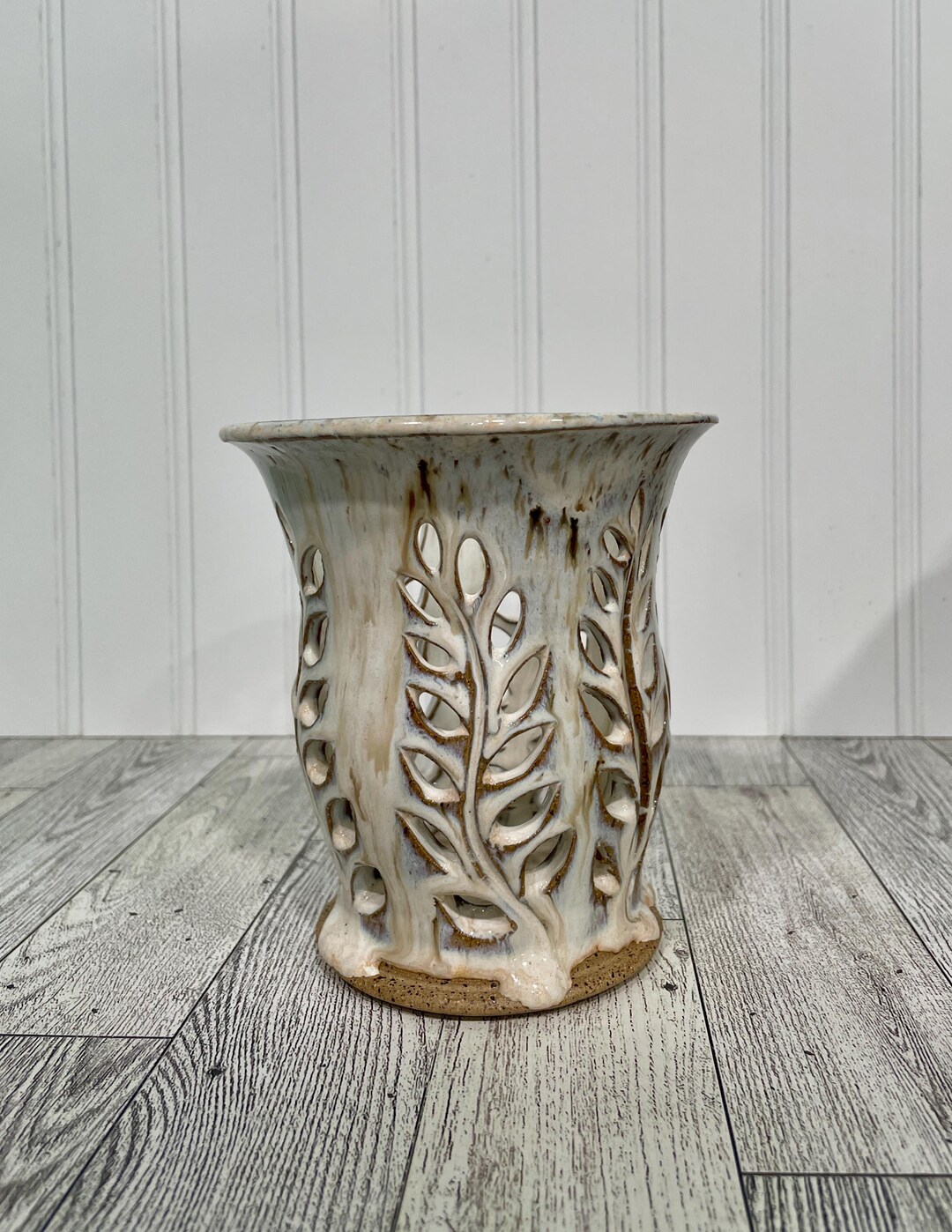 Hand Carved Pottery Luminary, Wheel Thrown Leaf Design - Etsy Australia