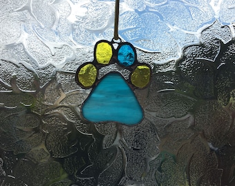 Cat Stained Glass Paw Print Suncatcher