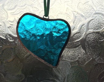 Blue Stained Glass Heart Suncatcher