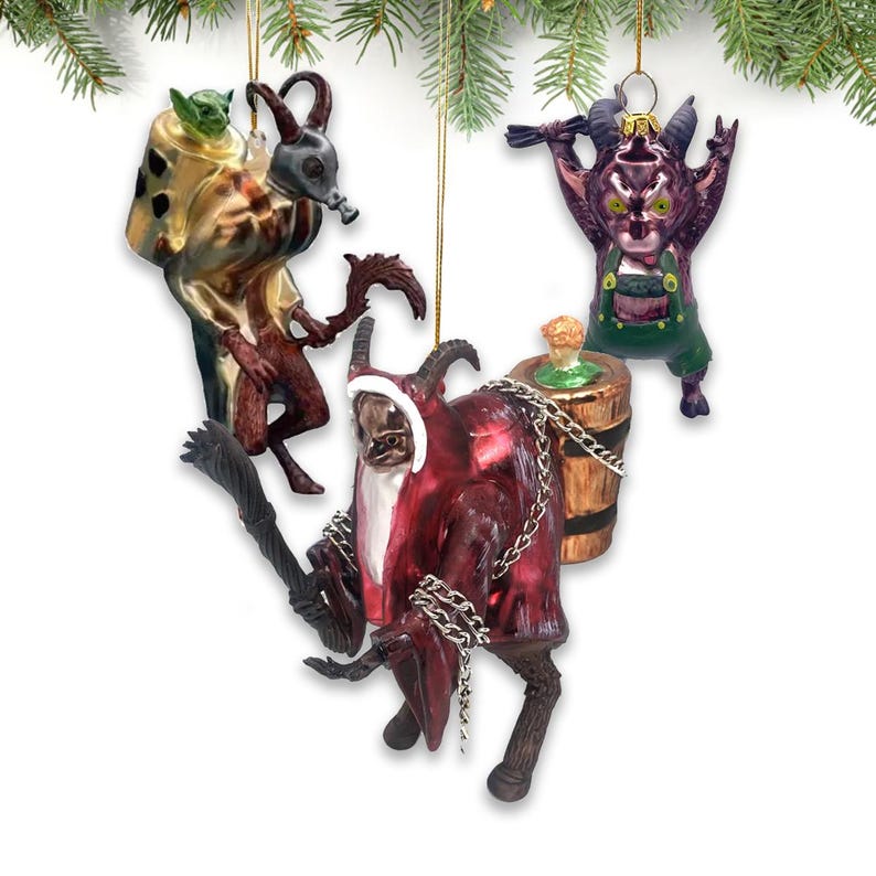 Krampus Ornament Glass Christmas Horror German Tree Decoration by Holiday Chills Krampus Set (All 3)