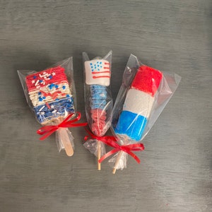 Red white and blue candy coated rice crispy pops patriotic treats, party favors Fourth of July image 5