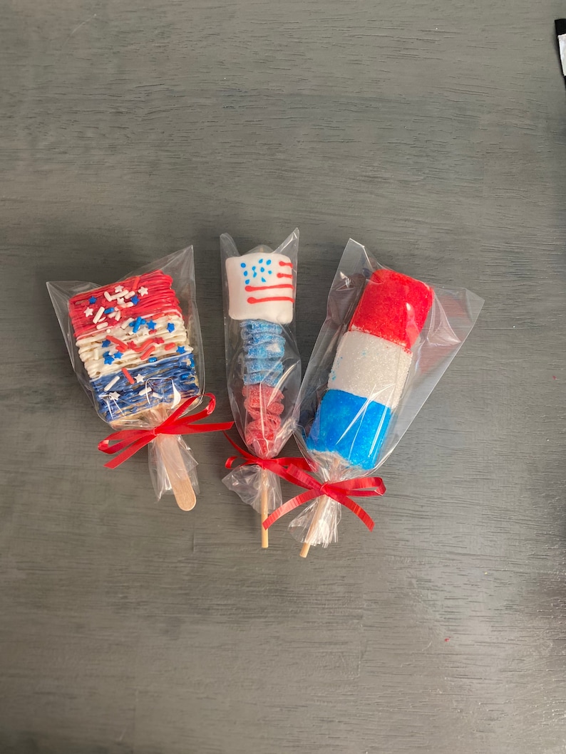 Red white and blue candy coated rice crispy pops patriotic treats, party favors Fourth of July image 5