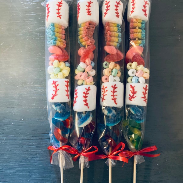 Baseball candy kabobs party favors treat boxes sweet sour candy candy on a stick birthday party holiday treats