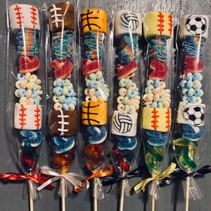 Baseball football basketball volleyball softball soccer sports birthday teams candy kabobs party favors treat boxes sweet sour candy