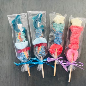 Shark, Mermaid candy kabobs party favors treat boxes baby shark, mermaid party shark week