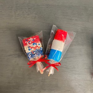 Red white and blue candy coated rice crispy pops patriotic treats, party favors Fourth of July image 4