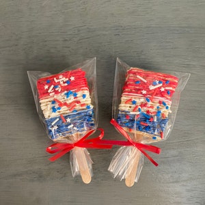 Red white and blue candy coated rice crispy pops patriotic treats, party favors Fourth of July image 2