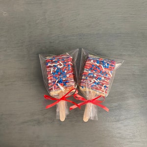 Red white and blue candy coated rice crispy pops patriotic treats, party favors Fourth of July image 3