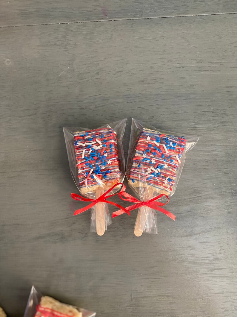 Red white and blue candy coated rice crispy pops patriotic treats, party favors Fourth of July image 3