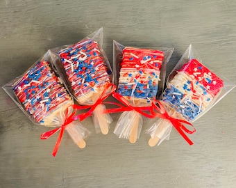 Red White Blue Rice Crispy Pops: Patriotic 4th July Favors