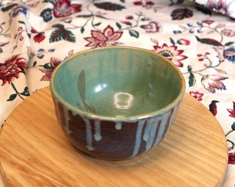 Handmade Textured Ceramic Bowl – Teal & Blue-Brown Pottery – Small Artisan Bowl – Unique Drip Glaze – Boho Kitchen – Trinket Bowl