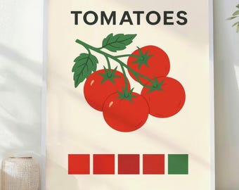 Tomato Kitchen Wall Art Printable, Retro Vegetable Poster, Crimson Red Food Art Print, Farmhouse Kitchen Decor, Minimalist Food Lover Gift