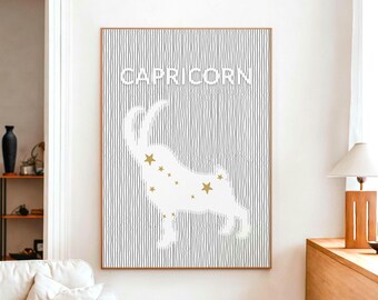 Modern Horoscope Capricorn Digital Print, Zodiac Optical Illusion Line Art, Minimalist Astrological Home Decor, Celestial Constellation Sign