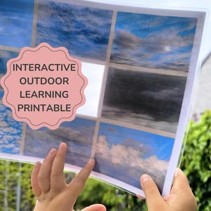 Paseo por la naturaleza: actividad al aire libre para niños de 3 a 7 años, rastreador de nubes en PDF, herramienta de observación meteorológica, ciencia Montessori para la educación en casa, aprendizaje sin pantallas.