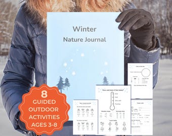 Afdrukbaar winter natuurdagboek voor kinderen | Montessori-buitenactiviteit 3-8 jaar, vrijetijdsschool natuurwandeling werkboek