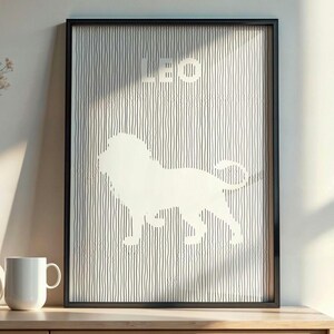 Modern Leo Zodiac Poster – Black and White Star Sign Wall Art for Calm Decor – Minimal Horoscope Line Art Print for Astrology Lovers
