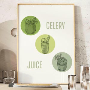 Celery Juice Minimalist Kitchen Wall Art, Healthy Habits Digital Print, Health Enthusiast Gift