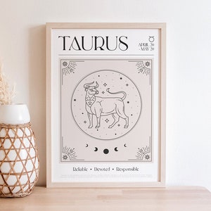 Taurus Zodiac Poster / Tarot Card Print / Celestial Decor / Star Sign Gift / Boho Wall Art / Spiritual Gifts / Astrology Print / Zodiac Sign