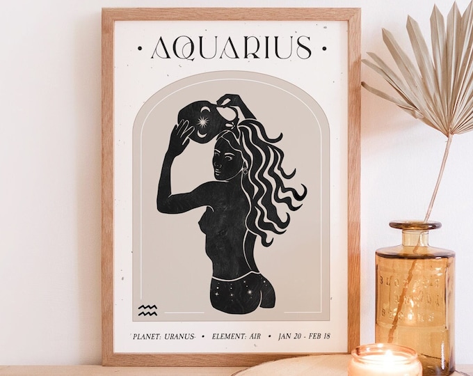 Aquarius Poster / Boho Prints / Celestial Gifts / Star Sign Wall Art / Spiritual Decor / Astrology Wall Art / Zodiac Signs / Birthday Gifts