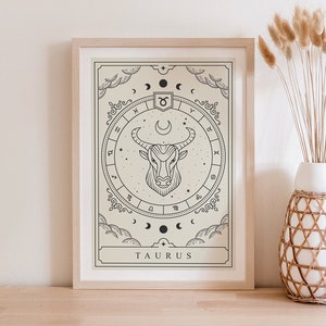 Taurus Tarot Card Poster / Print / Star Sign Poster / Boho Poster /  Celestial Print / Spiritual Wall Art / Astrology Posters / Zodiac Gifts