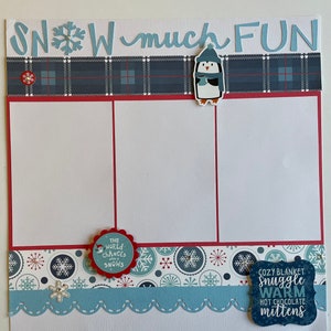 Snow Much Fun: One page 12x12 Pre-made scrapbook layout with fresh winter theme