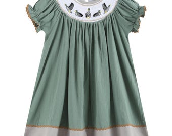 Sage Green Mallard Smocked Bishop Dress