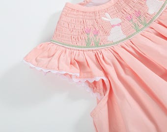 Light Pink Easter Bunny Smocked Bishop Dress