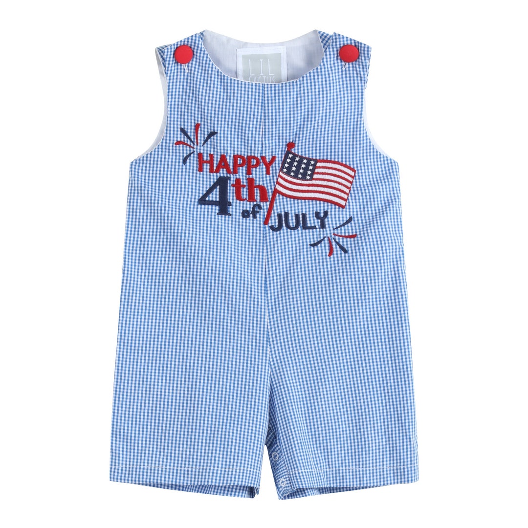 PRE ORDER Blue Gingham Custom 4th of July Boys Polo & Shorts Set main image 1