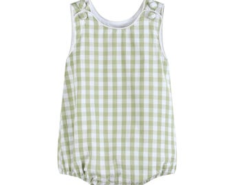 Sage Green Gingham Classic Bubble Romper