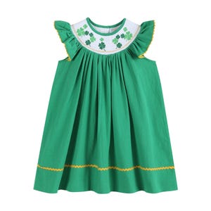 St. Patrick&#39;s Day Shamrock Green Smocked Bishop Dress