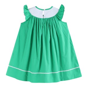 Green St. Patrick&#39;s Day Shamrock Smocked Bishop Dress