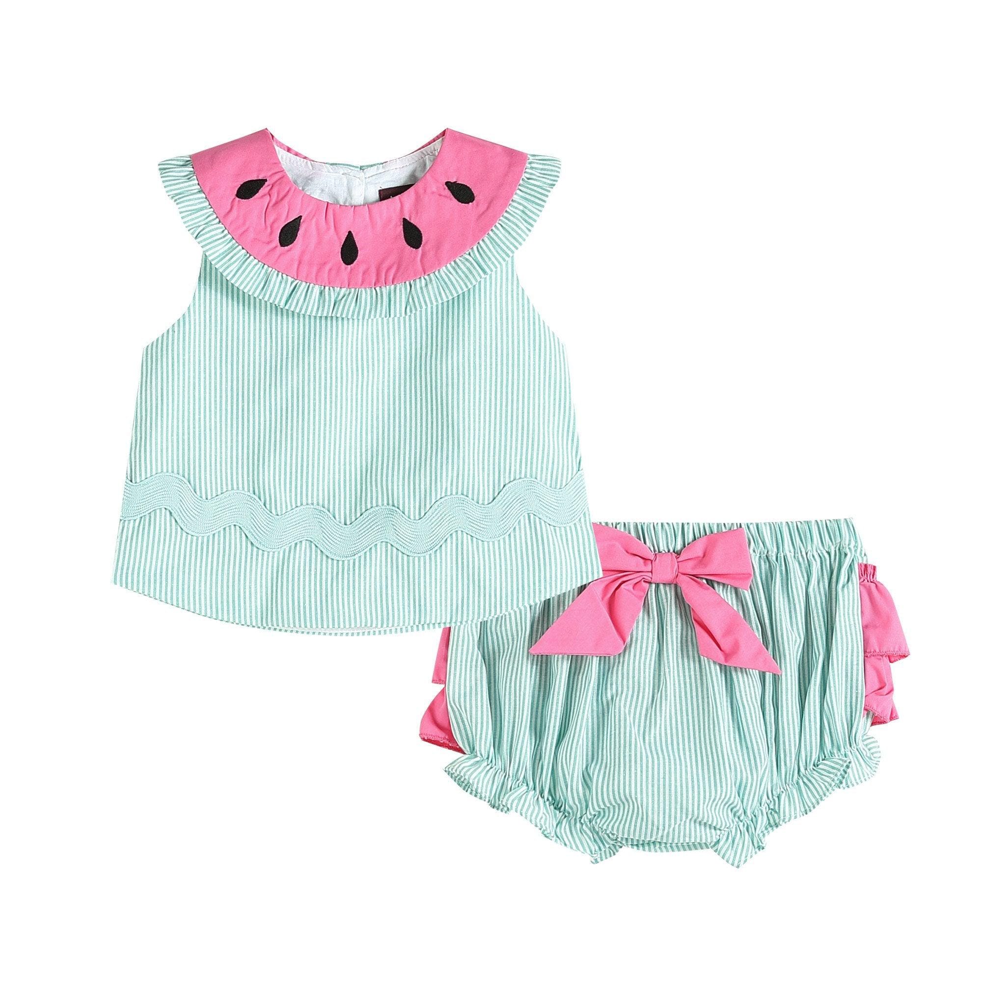 Pink and Green Watermelon Top and Ruffle Bloomer Set - Etsy
