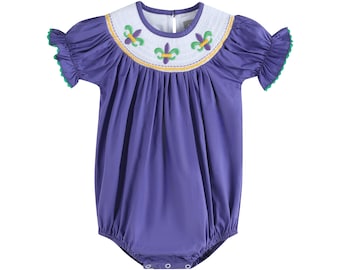 Purple Mardi Gras Smocked Romper