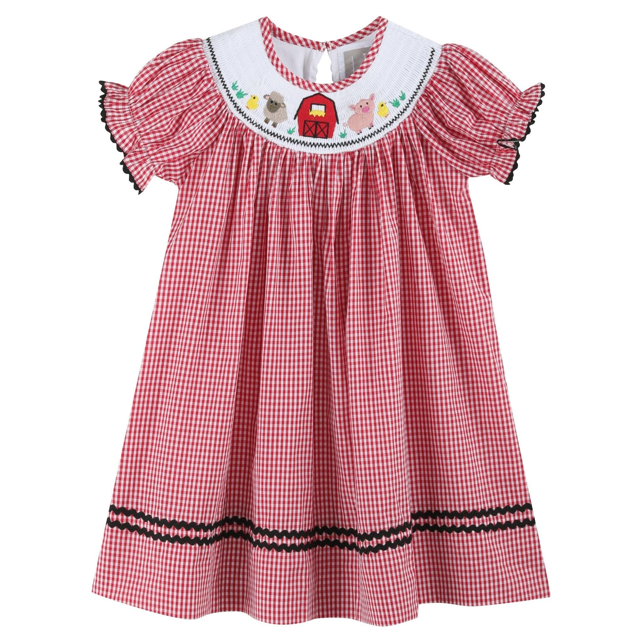 strapless open back dress Gingham Red Smocked Dress