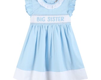 Blue Big Sister Smocked Dress