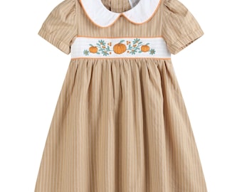 Light Brown Pumpkin Smocked Collared Dress