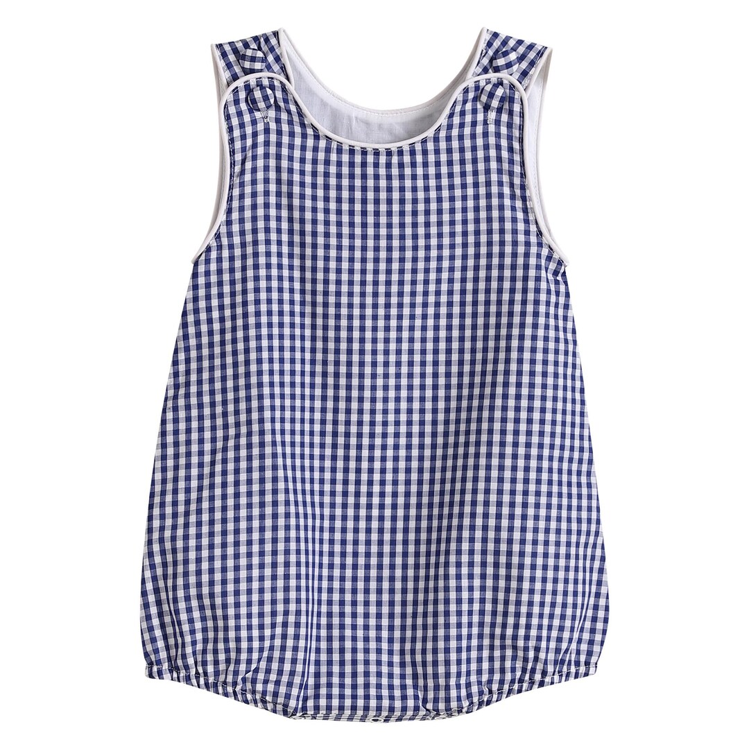 Blue Gingham Overall Romper