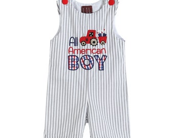 4th of July Gray & White 'All-American Boy' Shortalls