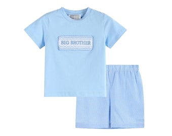 Light Blue Big Brother Smocked Shirt and Shorts Set
