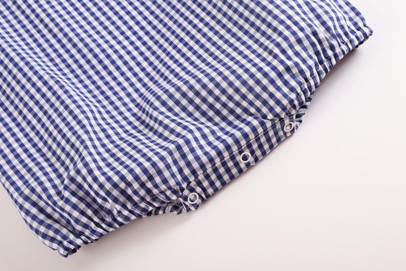 Gingham Romper in Blue Stone