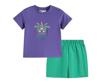 Ensemble chemise et short violet Mardi Gras avec appliqués