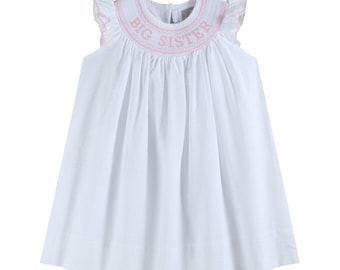 White Big Sister Smocked Bishop Dress