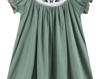 Sage Green Mallard Smocked Bishop Dress