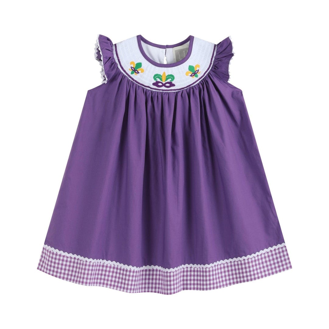 Petit Bebe Boys Purple Gingham Smocked Mardi Gras Jon Jon main image 0