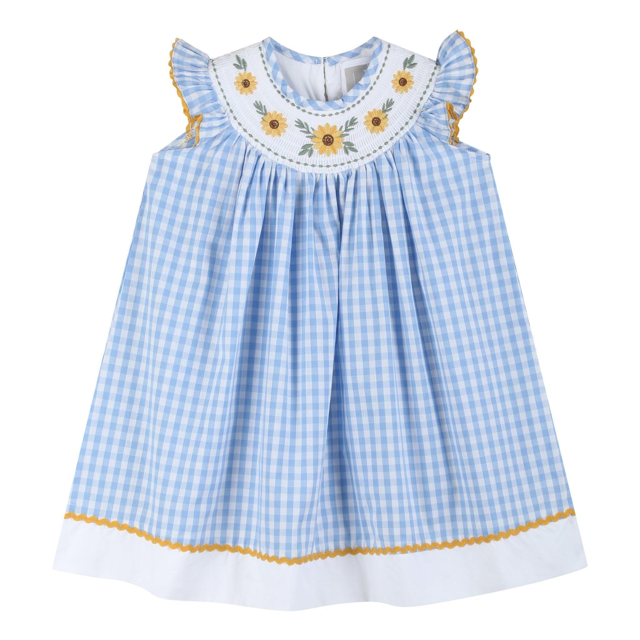 blue gingham smocked dress Tulip Blue Gingham Frilled Cap Sleeve Smocked Dress main image 0