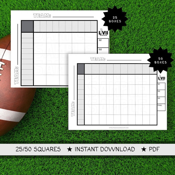 Printable Football Board 50 Squares Etsy Printable Football Board 50 Squares Etsy