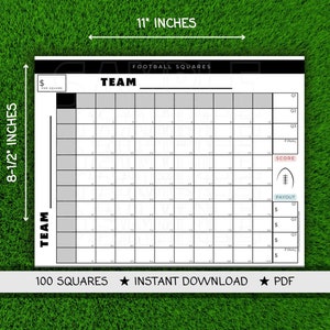 Football Squares | The Big Game Squares | The Game With Squares | Instant Download | Office Football Pool | Football Boxes | 100 Square Grid