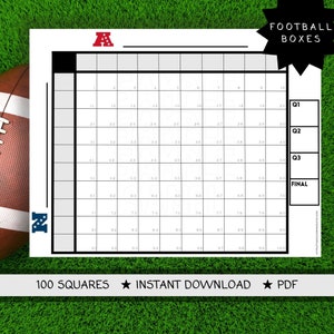 AFC NFC Squares | Football boxes | Instant Download | Office Football Pool | Football Squares | Square Box Template | Fundraiser Squares