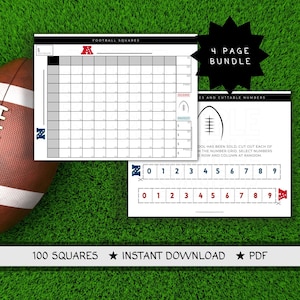 Football squares | The Big Game | 100 Square Template | Instant Download | Football Pool | Football Boxes | Football Boxes For Office Pool